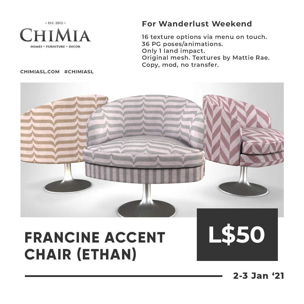 Francine Accent Chair (Ethan) for Wanderlust Weekend